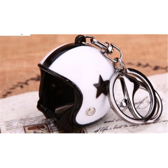 Llavero de moto con casco custom color blanco estrella negra-.
