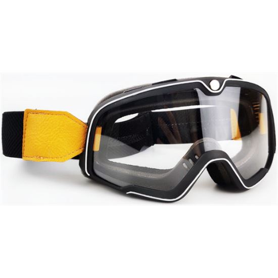 Gafas moto RETRO con piel y lente anti uv pantalla transparente.